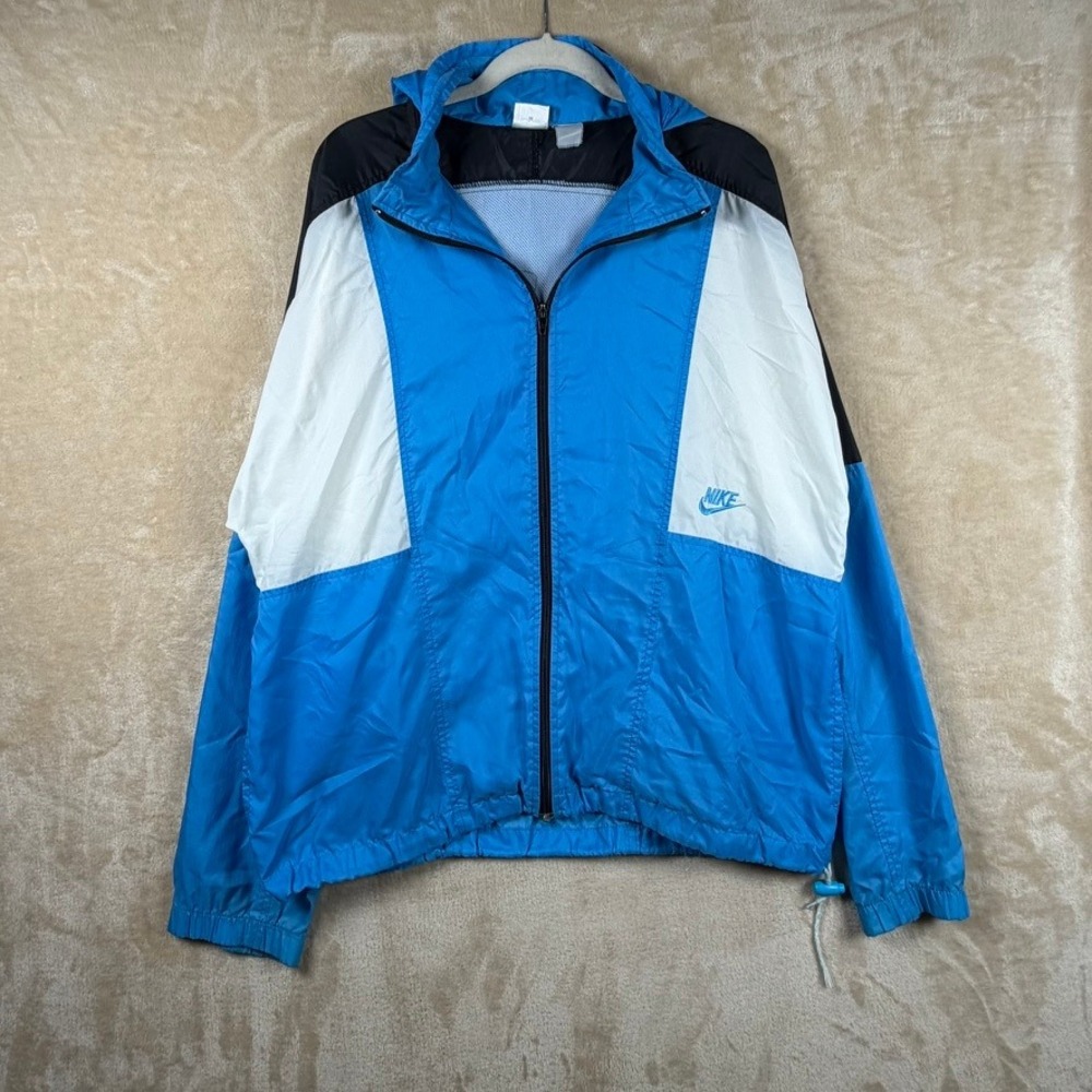 Vintage Nike Colorblock Windbreaker Jacket Blue White Black Mens L Full Zip 90s